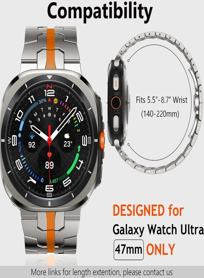سوار معدني من WINGLE لساعة Galaxy Watch Ultra مقاس 47 مم (2025/2024) للرجال، متين وقوي، مصنوع من الفولاذ المقاوم للصدأ، مناسب لساعات سامسونج Galaxy Watch Ultra، أنيق وعملي، مزود بمشبك فراشة، لون تيتانيوم/برتقالي - Image 5